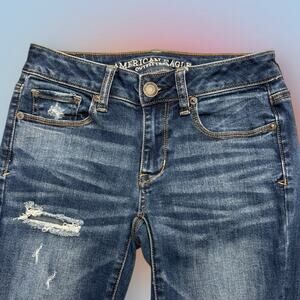 AMERICAN EAGLE Women’s 2 Distressed SKINNY Blue Jeans
